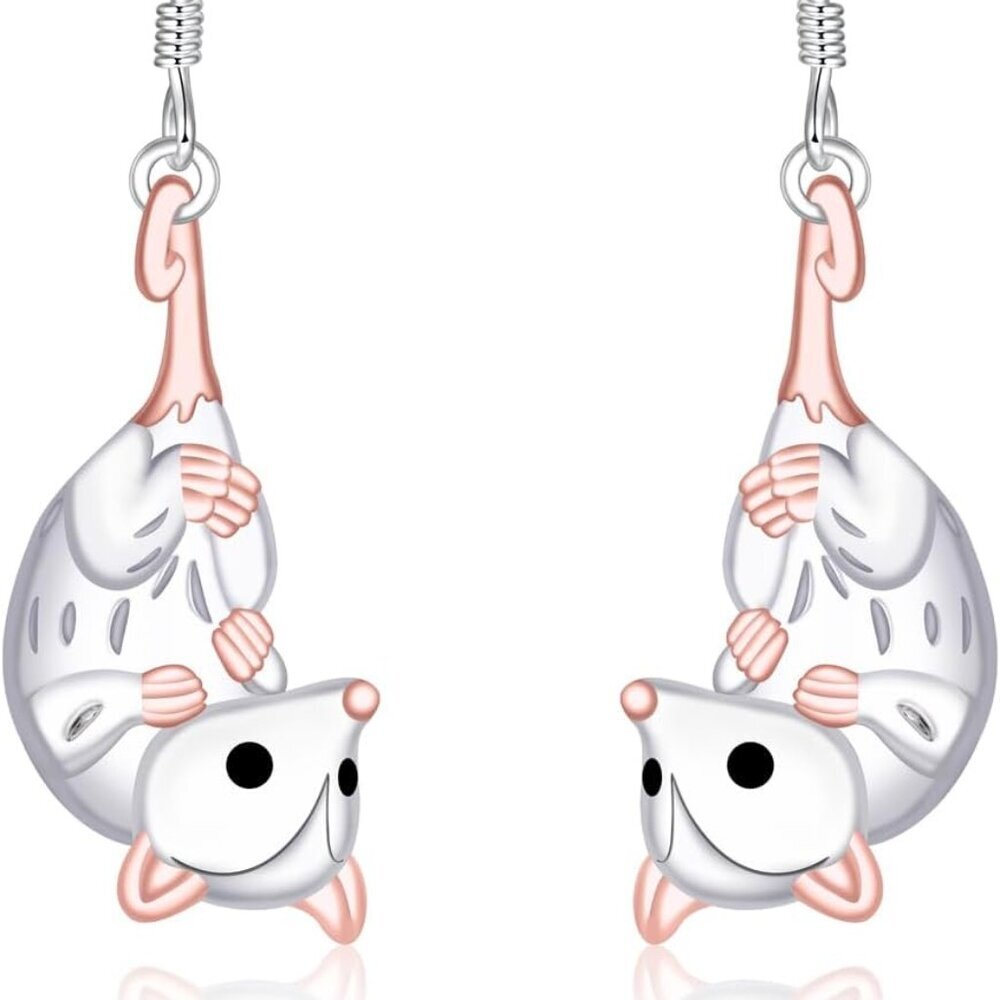 Sterling Silver Opossum Dangle Earrings For Women Animal Gift Jewelry
